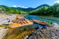 Sromowce Nizne, Poland - August 26, 2015; Traditional rafting on the Dunajec River on wooden boats
