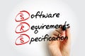 SRS - Software Requirements Specification is a description of a software system to be developed, acronym text concept with marker