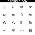 Simple set of social media fill and line icon