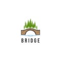 PINE FOREST AND BRICK BRIDGE LOGO DESIGN VECTOR Royalty Free Stock Photo