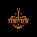 Country Guitar Music Western Vintage Retro Saloon Bar Cowboy logo design - Vector Royalty Free Stock Photo