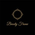 Elegant and luxurious stylish gold frame, logo for cosmetics, jewelry, spa and beauty, vector design logo Royalty Free Stock Photo