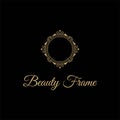 Elegant and luxurious stylish gold frame, logo for cosmetics, jewelry, spa and beauty, vector design logo