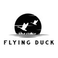 Silhouette of flying duck with sunset background - logo illustration vector Royalty Free Stock Photo