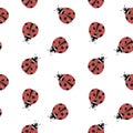 Seamless handwork watercolor illustration of an insect ladybug