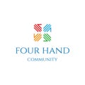 Four Hand Team Teamwork Charity Foundation Unity Peace Care Logo Design Vector