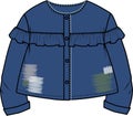 Kid Girls Wear Frilly Collar Less Jacket Plus Shirt Shacket