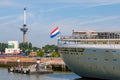 SS Rotterdam former ocean liner and cruise ship. Euromast in background. Rotterdam, Netherlands Royalty Free Stock Photo