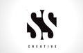 SS S S White Letter Logo Design with Black Square.