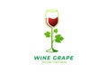 Green Grape Leaf with Wine Whiskey Glass Logo Design Vector Royalty Free Stock Photo