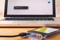 SSD and Laptop,solid state drive with sata 6 gb connection Royalty Free Stock Photo