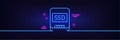Ssd line icon. Computer memory component sign. Data storage. Neon light glow effect. Vector Royalty Free Stock Photo