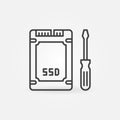 SSD with Screwdriver outline icon. Vector Drive Repair sign