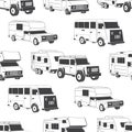 Sseamless pattern with camper vans silhouettes Vector illustration. Background, wallpaper, seamless pattern with