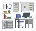 Sset office cabinet with computer and books in the desk Royalty Free Stock Photo