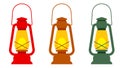 Sset of vintage kerosene lanterns in different colors. Vector element, template for the design Royalty Free Stock Photo
