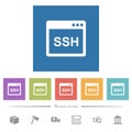 SSH client application flat white icons in square backgrounds
