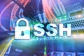 SSH, Secure Shell protocol and software. Data protection, internet and telecommunication concept