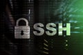 SSH, Secure Shell protocol and software. Data protection, internet and telecommunication concept