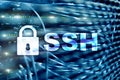 SSH, Secure Shell protocol and software. Data protection, internet and telecommunication concept