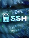 SSH, Secure Shell protocol and software. Data protection, internet and telecommunication concept