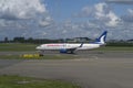 Airplane of Anadolujet a turkish lowcost airline on Schiphol airport ready for