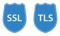 SSL nand TLS - blue colored shield icons on white background