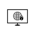 SSL secure https certificate connection icon vector illustration isolated, black and white secured padlock and globe web symbols, Royalty Free Stock Photo