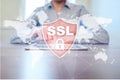 SSL Secure Sockets Layer, a computing protocol. Security of data sent via the Internet by using encryption. Royalty Free Stock Photo
