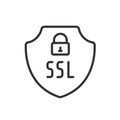 SSL Secure Sockets Layer, icon in line design. SSL, secure, sockets, layer, encryption, protection, authentication on
