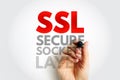 SSL Secure Sockets Layer written by hand on bright background. Concept for internet encryption, website safety, online protection Royalty Free Stock Photo