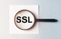 SSL, security certificate for web site written on paper notes