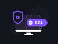 SSL security with Secure Sockets Layer protocol. HTTPS encryption, online privacy, web data protection, website security Royalty Free Stock Photo