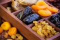 ÃÂssorted dried fruits in wooden box Royalty Free Stock Photo