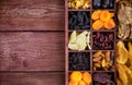 ÃÂssorted dried fruits in wooden box Royalty Free Stock Photo