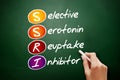 SSRI - Selective Serotonin Reuptake Inhibitor acronym, concept on blackboard