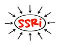 SSRI Selective Serotonin Reuptake Inhibitor - class of drugs that are typically used as antidepressants in the treatment of major