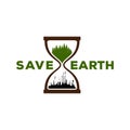 Save Our Earth World Planet , Pine Forest and Industrial City in Hourglass for T Shirt Logo Design Royalty Free Stock Photo