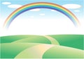 Field and road with rainbow background transparent background
