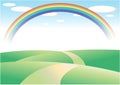 Field and road with rainbow background transparent background Royalty Free Stock Photo