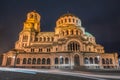 St Alexander Nevski Cathedral in Sofia illuminated at night, Bulgaria Royalty Free Stock Photo