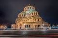 St Alexander Nevski Cathedral in Sofia illuminated at night, Bulgaria Royalty Free Stock Photo