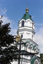 St. Alexander Nevsky Orthodox Church in Sokolka city in eastern Poland in summer over blue sky with clouds Royalty Free Stock Photo