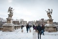 St Angels bridge winter view with people in Rome