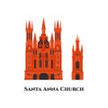 St. Anne`s Church flat cartoon icon design template. It is a Roman Catholic church in Vilnius` Old Town. Beautiful church around