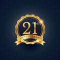 21st anniversary celebration badge label in golden color