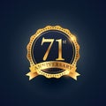 71st anniversary celebration badge label in golden color Royalty Free Stock Photo