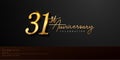 31st anniversary celebration logotype with handwriting golden color elegant design isolated on black background. vector Royalty Free Stock Photo