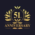 51st Anniversary Design, luxurious golden color 51 years Anniversary logo.