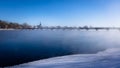 St-Athanase Church in Iberville facing a misty Richelieu River on a winter afternoon Royalty Free Stock Photo